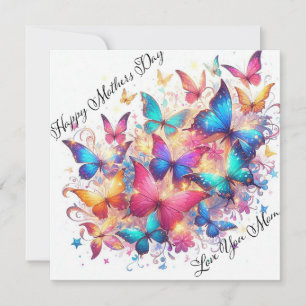 Tarjeta Festiva Feliz Día de las Madres, esparcen mariposas