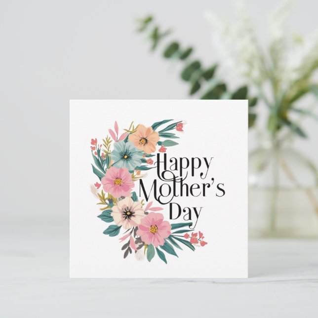 Tarjeta Festiva Feliz día de las madres flores del lado derecho me (Anverso de pie)