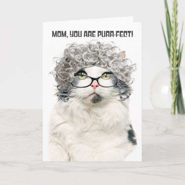 Tarjeta Festiva Feliz Día de las Madres Gato Viejo Divertido Con C (Anverso)