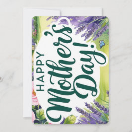 Tarjeta Festiva Feliz Día de las Madres Rosa Jardín Mariposas Verd