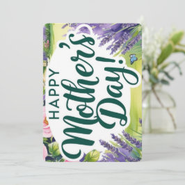 Tarjeta Festiva Feliz Día de las Madres Rosa Jardín Mariposas Verd