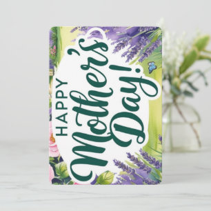 Tarjeta Festiva Feliz Día de las Madres Rosa Jardín Mariposas Verd