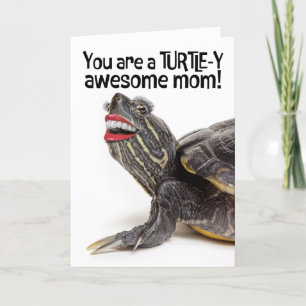Tarjeta Festiva Feliz Día de las Madres Tortuga Divertida Con Sonr