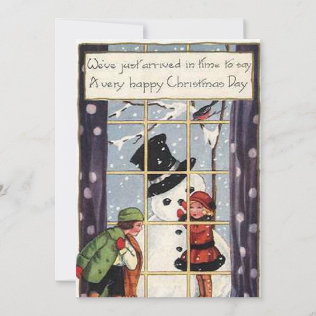 Tarjeta Festiva Feliz Día de los Navidades - Niños construyendo mu (Anverso)