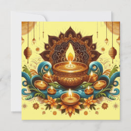Tarjeta Festiva Feliz Día de Oro Diwali Festival de Azul Claro