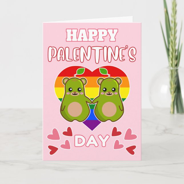 Tarjeta Festiva FELIZ DÍA DE PALENTINA, Par De Oso Cute LGBT (Anverso)