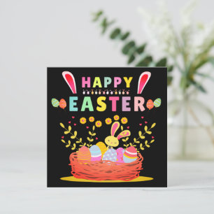 Tarjeta Festiva Feliz día de Pascua Conejo Lindo Con Huevos - Pasc
