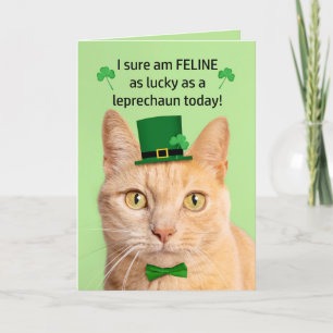 Tarjeta Festiva Feliz día de San Patricio amigo gato adorable duen