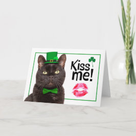 Tarjeta Festiva Feliz día de San Patricio Bésame gato con sombrero
