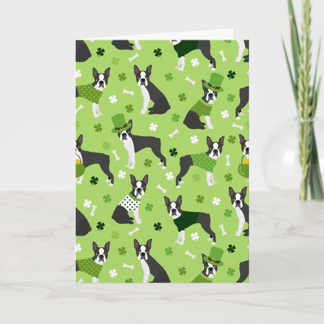 Tarjeta Festiva Feliz Día de San Patricio, Boston Terrier (Anverso)