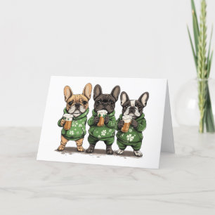 Tarjeta Festiva Feliz día de San Patricio Bulldogs Franceses