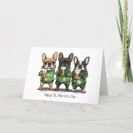 Tarjeta Festiva Feliz día de San Patricio Bulldogs Franceses
