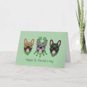 Tarjeta Festiva Feliz día de San Patricio Bulldogs Franceses