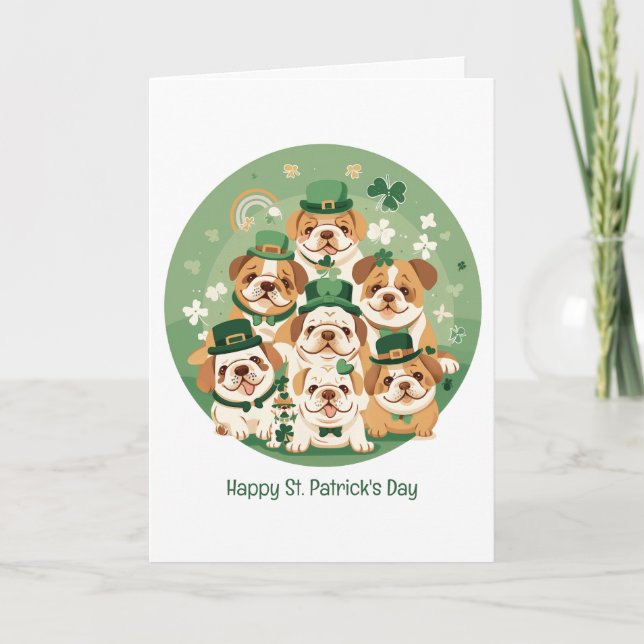 Tarjeta Festiva Feliz día de San Patricio Bulldogs ingleses (Anverso)