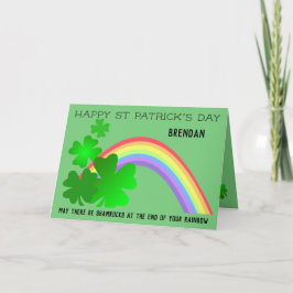 Tarjeta Festiva Feliz Día de San Patricio con arcoiris personaliza