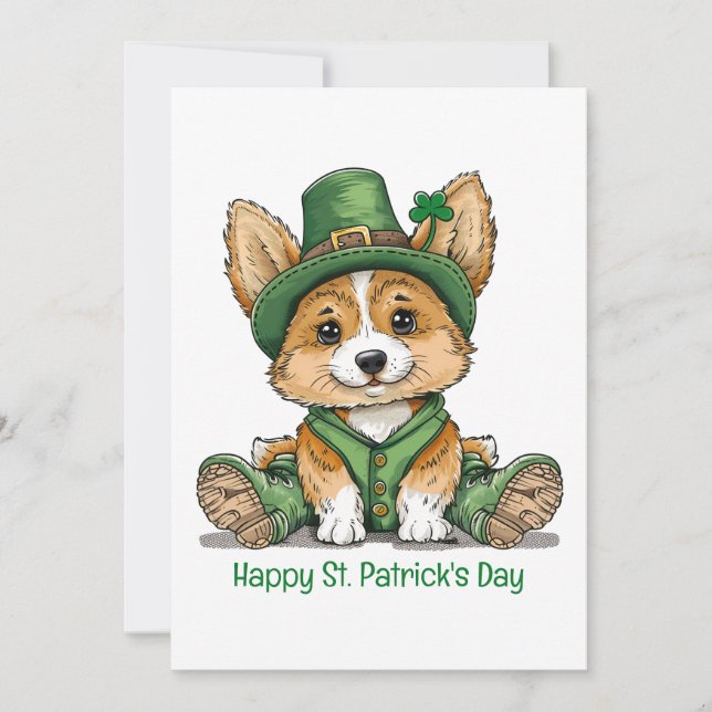 Tarjeta Festiva Feliz día de San Patricio Corgi Perro (Anverso)