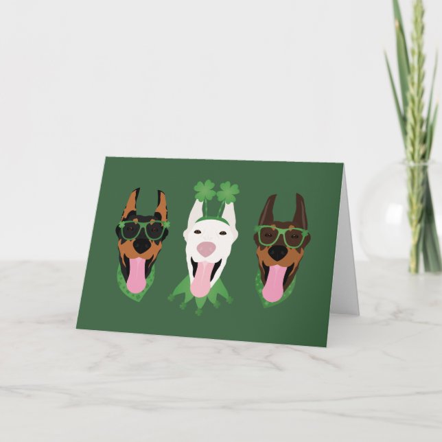Tarjeta Festiva Feliz día de San Patricio Dobermann Dogs (Anverso)