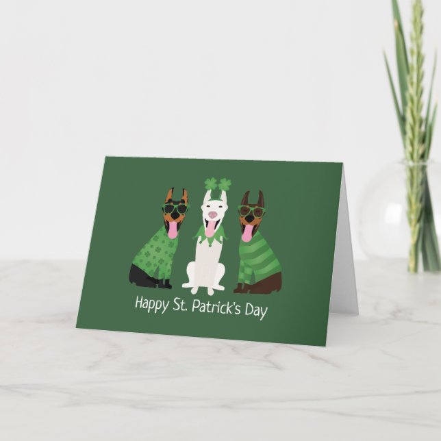 Tarjeta Festiva Feliz día de San Patricio Dobermann Dogs (Anverso)