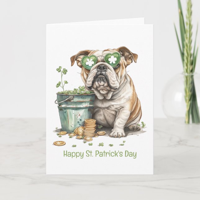 Tarjeta Festiva Feliz día de San Patricio English Bulldog (Anverso)