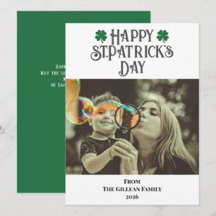Tarjeta Festiva Feliz día de San Patricio foto familiar de trébole