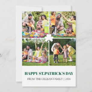 Tarjeta Festiva Feliz día de San Patricio foto familiar de trébole