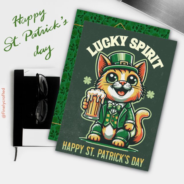 Tarjeta Festiva Feliz Día de San Patricio Gato Afortunado Irlandés (Subido por el creador)