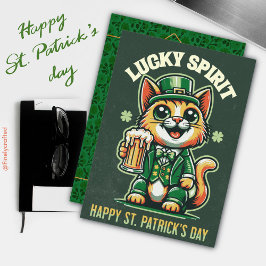 Tarjeta Festiva Feliz día de San Patricio gato celta irlandés afor