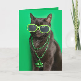 Tarjeta Festiva Feliz día de San Patricio Gato en Humor Verde 