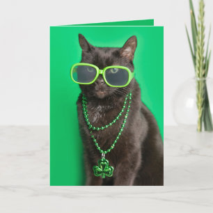 Tarjeta Festiva Feliz día de San Patricio Gato en Humor Verde 