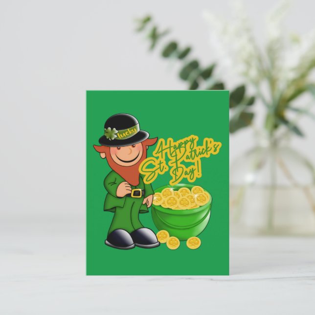 Tarjeta Festiva ¡Feliz Día de San Patricio! Leprechaun Gold (Anverso de pie)