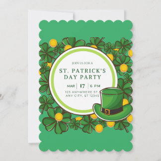 Tarjeta Festiva Feliz día de San Patricio Leprechaun y Shamrocks