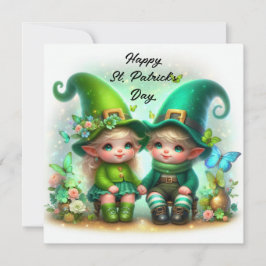 Tarjeta Festiva Feliz Día de San Patricio lindo bebé gnomes