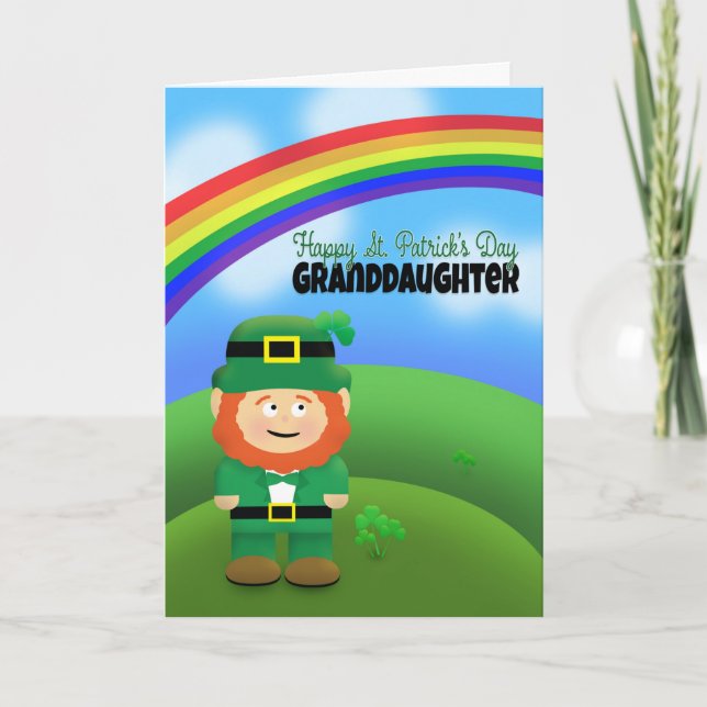Tarjeta Festiva Feliz Día de San Patricio, nieta Leprechaun (Anverso)