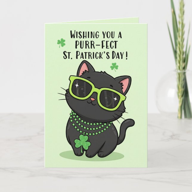 Tarjeta Festiva Feliz día de San Patricio para cualquier gatito li (Anverso)