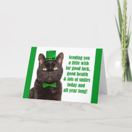 Tarjeta Festiva Feliz día de San Patricio para cualquier gato negr