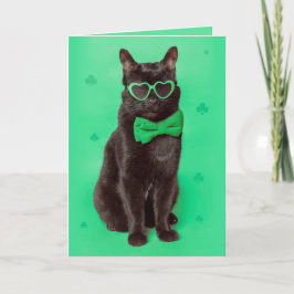 Tarjeta Festiva Feliz día de San Patricio para cualquier gato negr