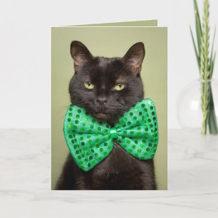 Tarjeta Festiva Feliz Día de San Patricio para cualquier gato negr