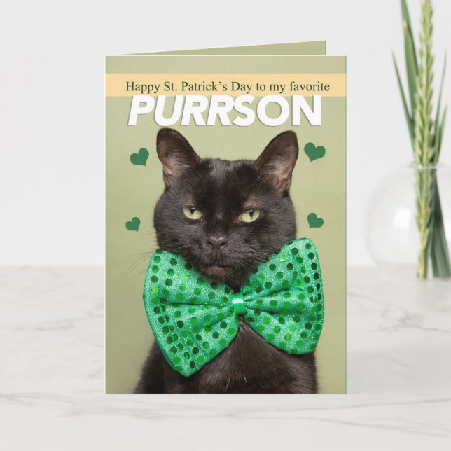 Tarjeta Festiva Feliz Día de San Patricio para cualquier gato negr (Anverso)