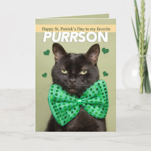 Tarjeta Festiva Feliz Día de San Patricio para cualquier gato negr