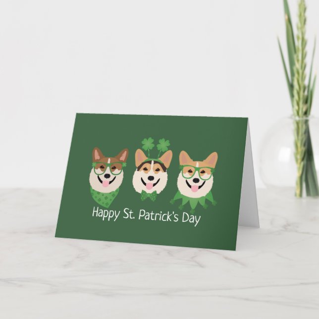 Tarjeta Festiva Feliz Día de San Patricio Pembroke Welsh Corgi Dog (Anverso)