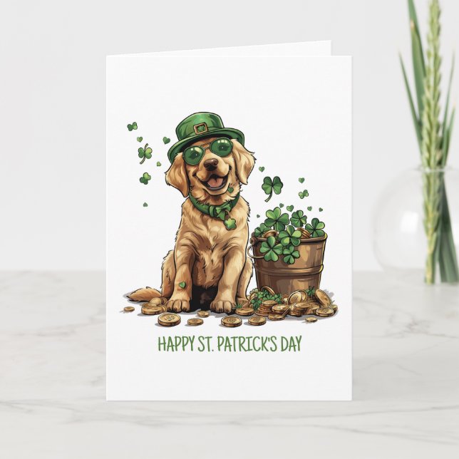 Tarjeta Festiva Feliz Día de San Patricio, perro recuperador de la (Anverso)