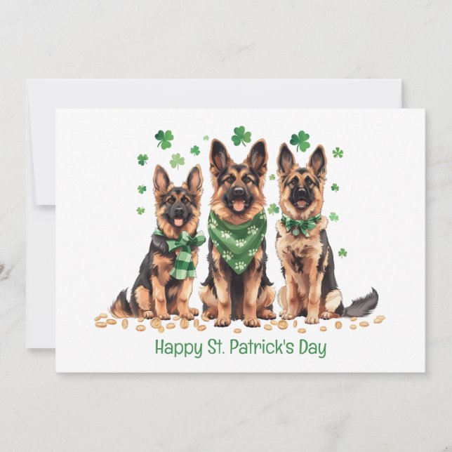 Tarjeta Festiva Feliz día de San Patricio Perros Pastor Alemán (Anverso)