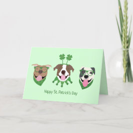 Tarjeta Festiva Feliz día de San Patricio perros Pit Bull