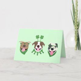 Tarjeta Festiva Feliz día de San Patricio perros Pit Bull