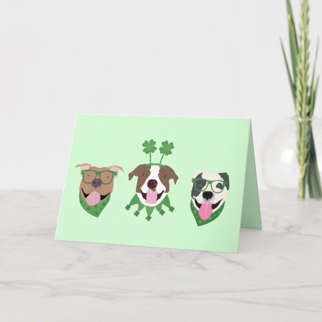 Tarjeta Festiva Feliz día de San Patricio perros Pit Bull (Anverso)
