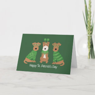 Tarjeta Festiva Feliz día de San Patricio perros Welsh Wire Fox Te