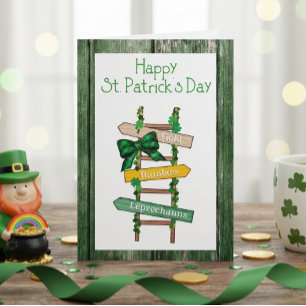 Tarjeta Festiva Feliz día de San Patricio Poste de madera verde Ta