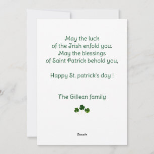 Tarjeta Festiva Feliz día de San Patricio trébol foto de mamá y be