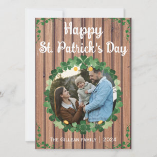 Tarjeta Festiva Feliz día de San Patricio Tréboles familia una fot