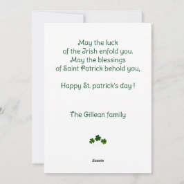 Tarjeta Festiva Feliz día de San Patricio Tréboles foto de niño 